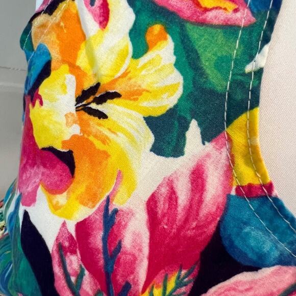 Vintage Dress Small Cottage Floral Leaves 80s does 50s Boho Tropical Fall Dress - Picture 6 of 13